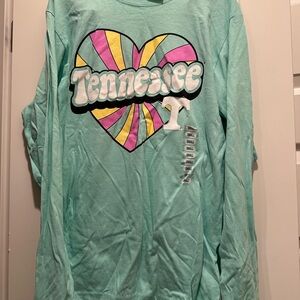 Hanes Mint Long Sleeve Tee with Colorful Heart Tennessee Graphic